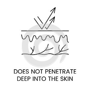 Does not penetrate deep into the skin line icon in vector, illustration of skin layers with arrows