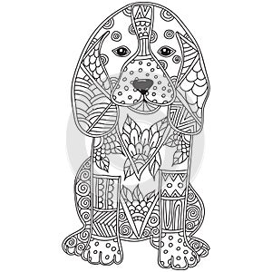 Dog adult antistress or children coloring page.