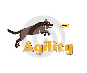 Dog agility logotype. Dog silhouette on white background. Agility dog for your design.