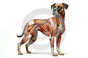 dog anatomy showing body and head, face with muscular system visible isolated on solid white background. ai generative