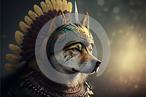 Dog animal portrait dressed as a warrior fighter or combatant soldier concept. Ai generated