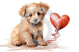 Dog animals puppy mammal heart holiday young lovely funny cute pet background white red