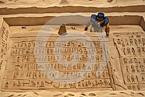 dog archeologist with fedora illustration excavating ancient egyptian tomb AI generated