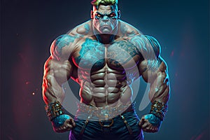 Dog as a bodybuilder created with generative AI technology