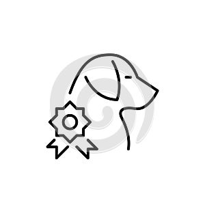 Dog with award. Prize-winning pedigree pet. Pixel perfect, editable stroke icon