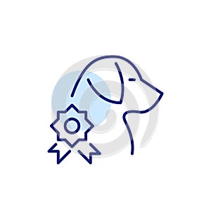 Dog with award. Prize-winning pedigree pet. Pixel perfect, editable stroke line icon