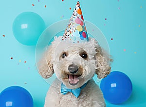 Dog background party funny adorable birthday canine pets cute background celebration puppy hat animal