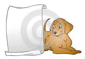 A dog with a banner