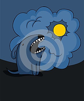 Dog barking at the moon
