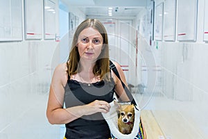 Dog with beautiful mistress in a veterinary clinic