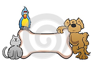 Dog, Bird and Cat with Bone Pet Sign Logo