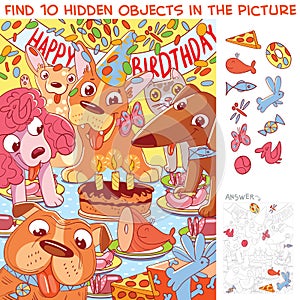 Dog birthday. Find 10 hidden objects
