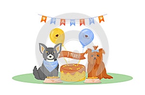 Dog birthday flat color vector character