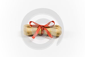 Dog biscuit tied with ribbon