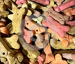 Dog Biscuits, Multi-colored. Sold in bulk at Winco