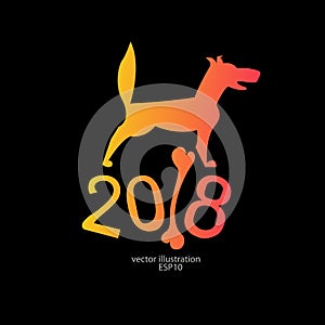 2018 dog black with a bone for the new year for a logo, emblem, background, banner ...