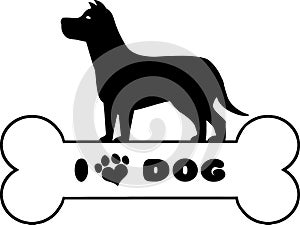 Dog Black Silhouette Over Bone With Text And Love Paw Print