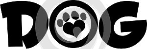 Dog Black Text With Love Paw Print