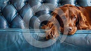 The dog on blue couch.AI generated image