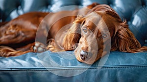 The Dog on Blue Sofa.AI generated image