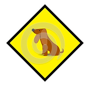 Dog on board sign with a cute brown dog symbol on yellow background