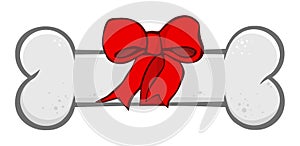 Dog Bone Cartoon Simple Drawing Design With Ribbon And Bow.