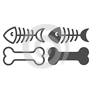 Dog bone and fish skeleton line and glyph icon. Animal food vector illustration isolated on white. Pet food outline