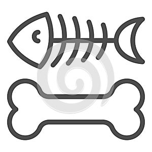 Dog bone and fish skeleton line icon. Animal food vector illustration isolated on white. Pet food outline style design