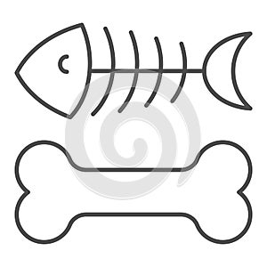 Dog bone and fish skeleton thin line icon. Animal food vector illustration isolated on white. Pet food outline style