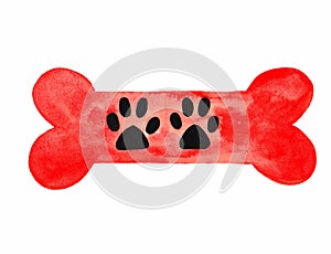 Dog Bone With Paw Prints Watercolor