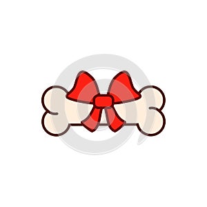 A dog bone with a ribbon bow. Gift bone. Vector illustration