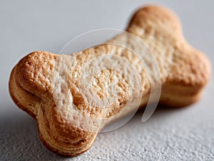 A dog bone shaped cookie on a table