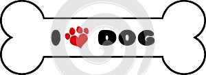 Dog Bone With Text With Red Love Paw Print