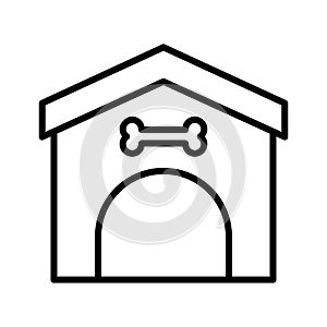 Dog booth with bone over entrance. Pet house. Pictogram isolated on a white background