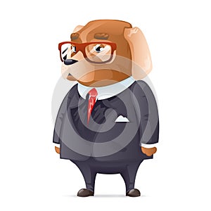 Dog boss fashionable business suit good boy glasses character cartoon design vector illustration