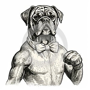 Dog In Bow Tie Wearing Boxing Gloves - Vector Illustration