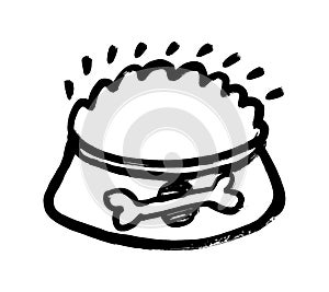 Dog bowl icon, vector illustration. Grunge design style. Doodle cartoon flat black and white design