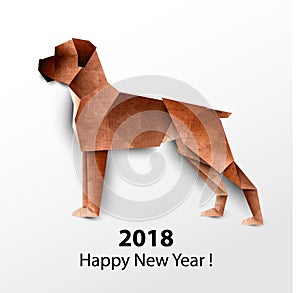 Dog Boxer. Paper origami. Vector illustration. 2018 Happy New Ye