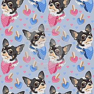 Dog breed Chihuahua seamless pattern. Pet head. Vector flat background.