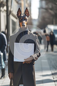 dog breed Doberman on the street