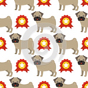 Dog breed french bulldog adorable doggy face pet animal seamless pattern background puppy vector illustration.