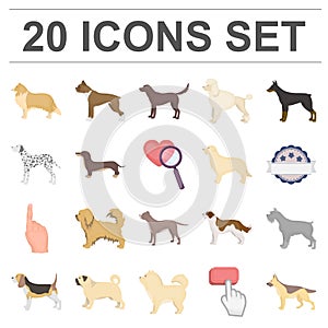 Dog breeds cartoon icons in set collection for design.Dog pet vector symbol stock web illustration.