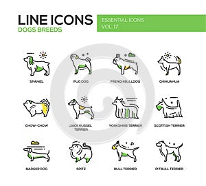 Dog breeds - line design icons set