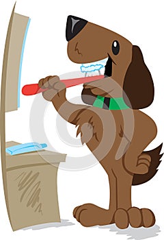 Dog brushing his teeth