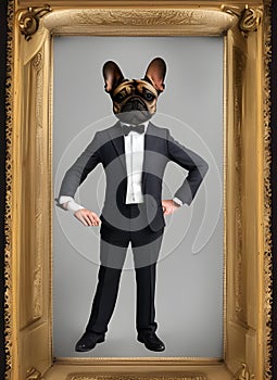 Dog in business suit frame