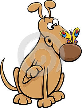 Dog with butterfly cartoon illustration