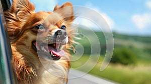 a dog in a car, enjoying a meal