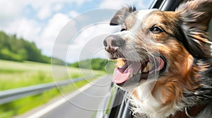 a dog in a car, enjoying a meal