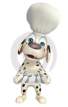 Dog cartoon characte with chef hat and dinner plate