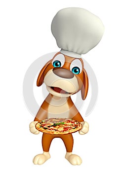 Dog cartoon characte with chef hat and pizza